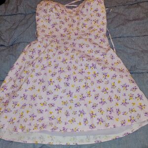 NWT Zara Pink Floral Sweetheart Dress with Purple & Yellow Accents